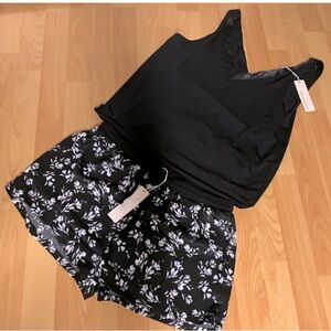 Loungewear -Black Floral Tank Top and Shorts Set from Bare Necessities; Size M